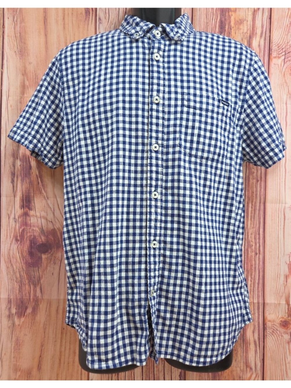 Chubbies Mens Blue Check Button-Up Short Sleeve Shirt Medium